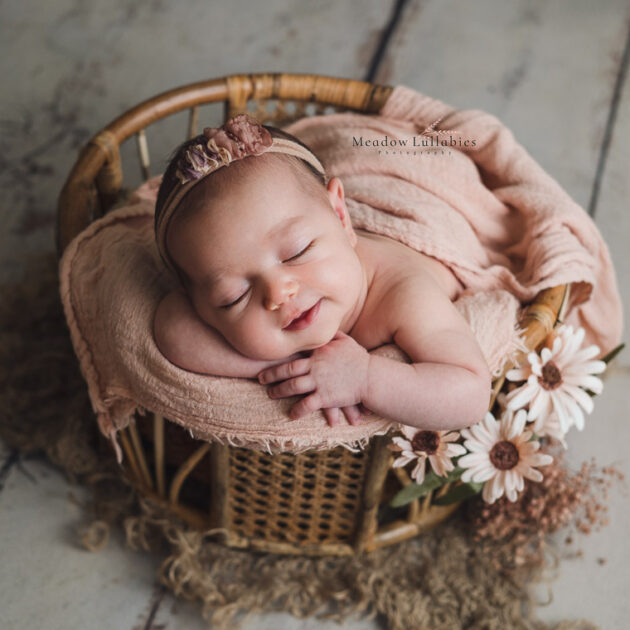 Newborn photographer Singapore newborn in rustic basket