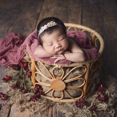 newborn baby in basket prop photography